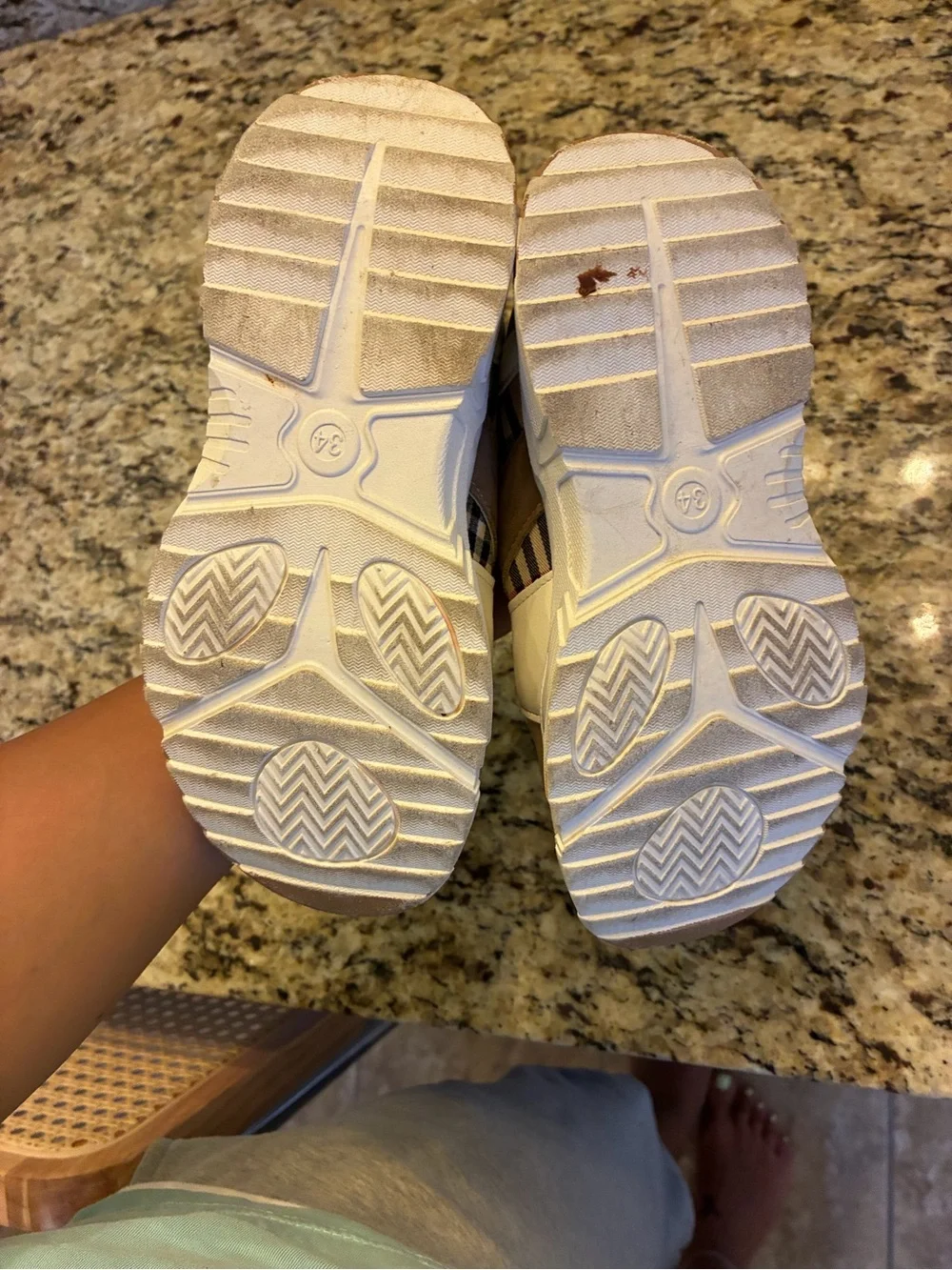 Source Unknown Beige Plaid Kids Sneakers with White Straps